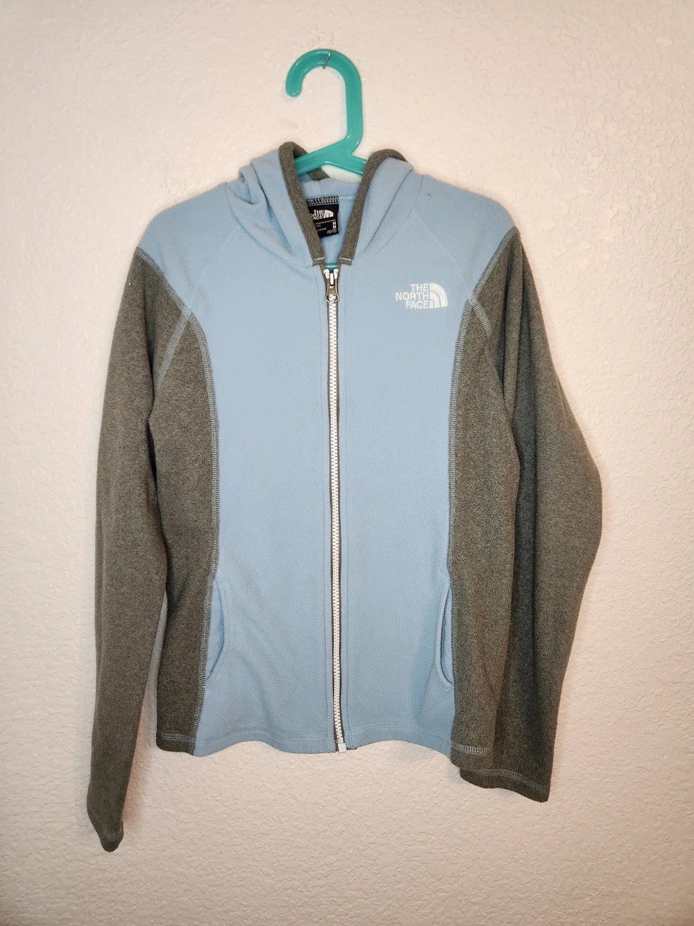 The North FaceFleece Sweatshirt Jacket Solid Teal Blue Gray Full Zip Sz M 10 12